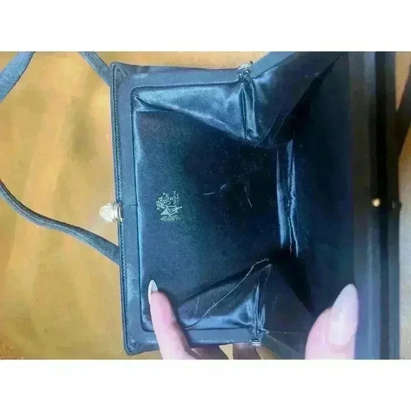 Vintage After five handbag black top clasp with cute bow details - Picture 7 of 9